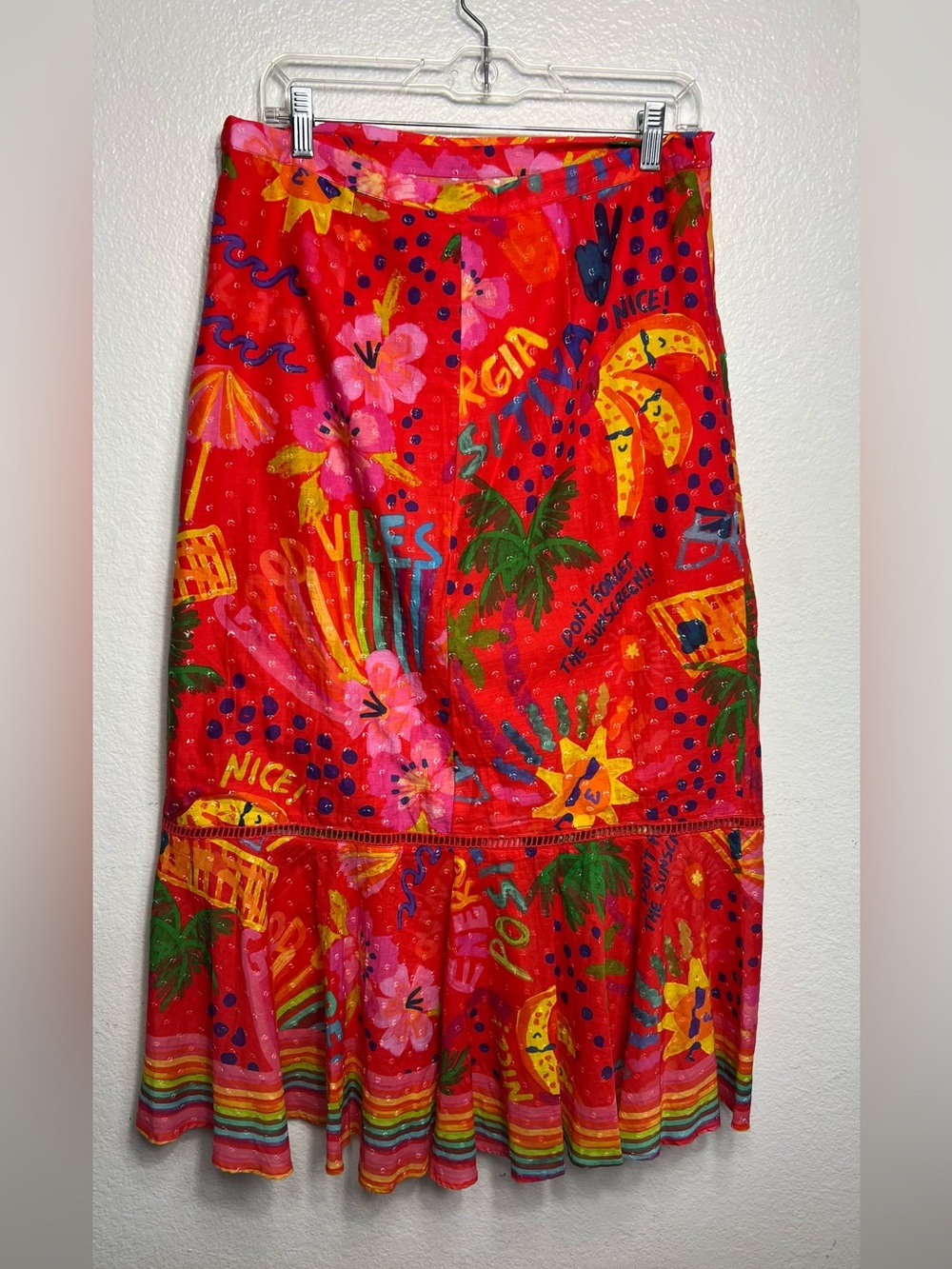 Anthropologie Farm Rio Wrap Maxi Ruffle Skirt Red Summer Beach Vibes Print M NWT - Picture 6 of 12